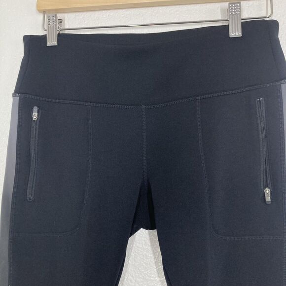 Athleta Pants Womens Medium Petite Black Fleece Lined Leggings Zip Pockets Warm - Picture 2 of 16